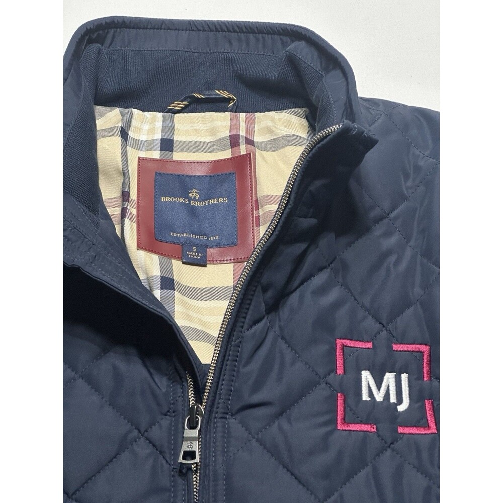 Brooks Brothers Navy Blue Diamond Quilted Jacket Mens Size Small **MJ LOGO** - Picture 3 of 11